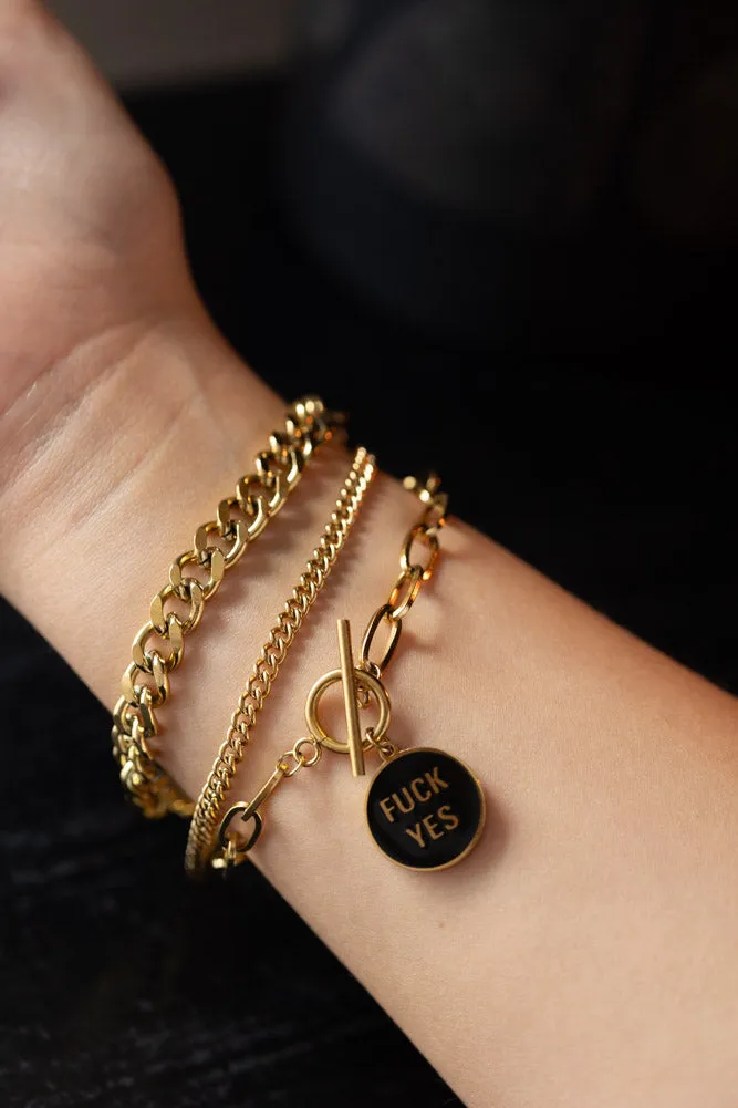 Waterproof Gold Fuck Yes Charm Bracelet