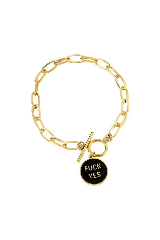 Waterproof Gold Fuck Yes Charm Bracelet
