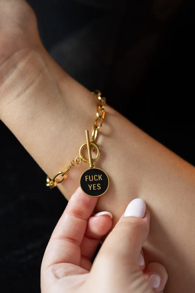 Waterproof Gold Fuck Yes Charm Bracelet