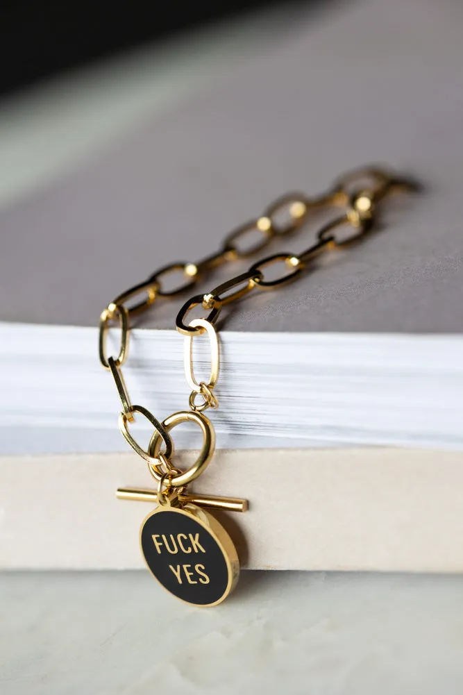 Waterproof Gold Fuck Yes Charm Bracelet