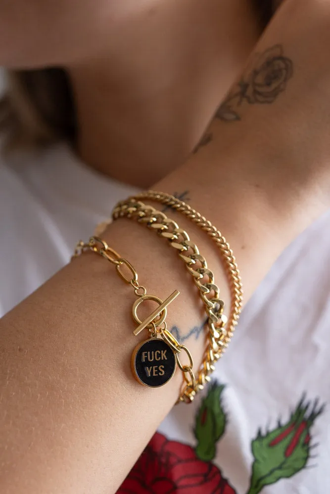 Waterproof Gold Fuck Yes Charm Bracelet