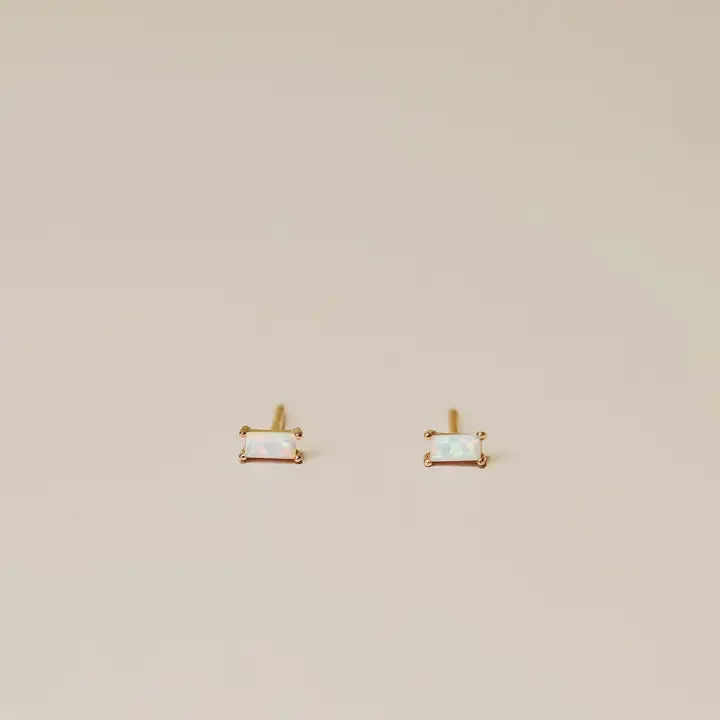 White Opal Baguette Earring