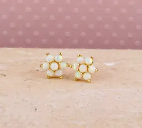 White Opal Flower Post Earrings