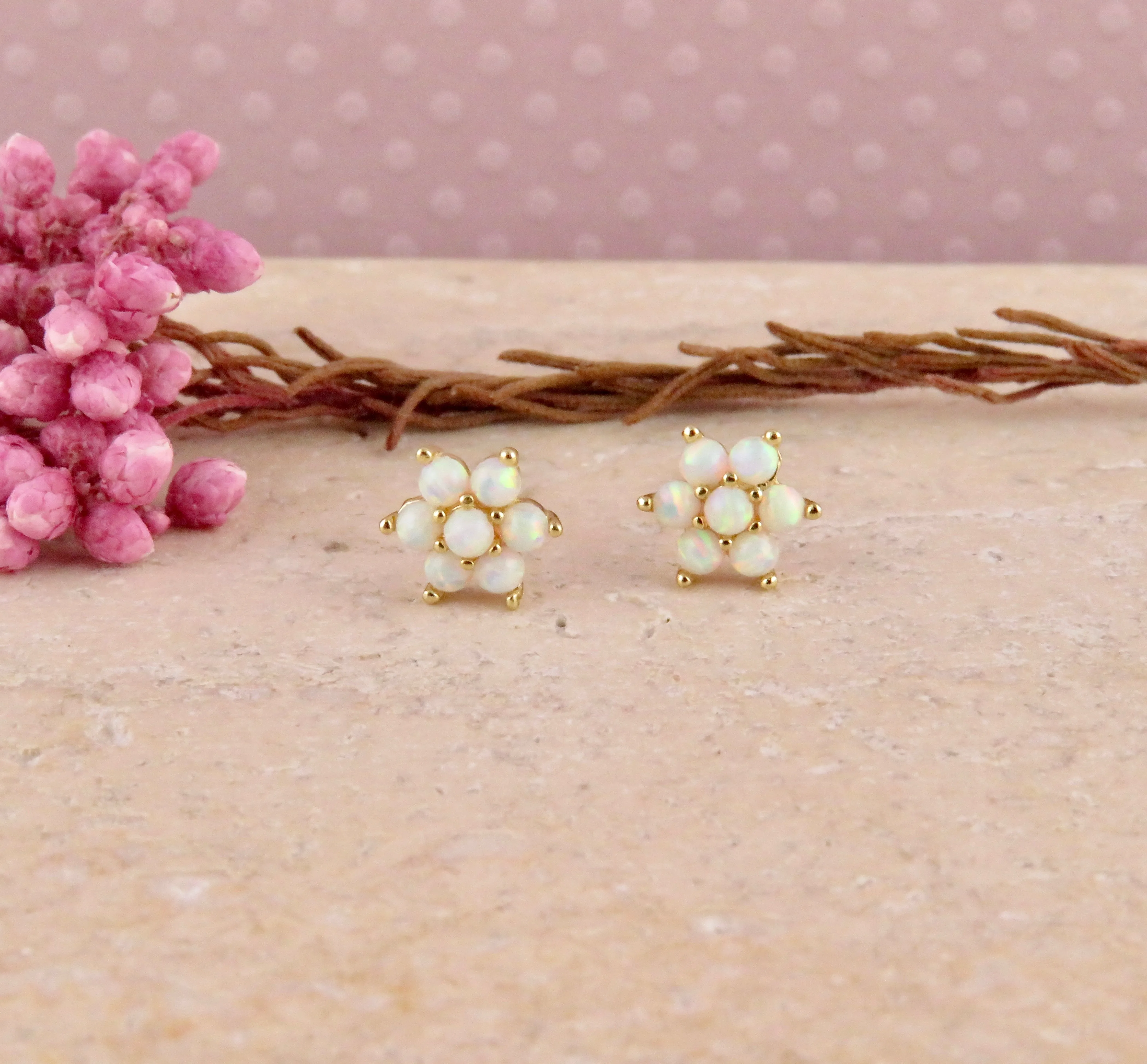 White Opal Flower Post Earrings