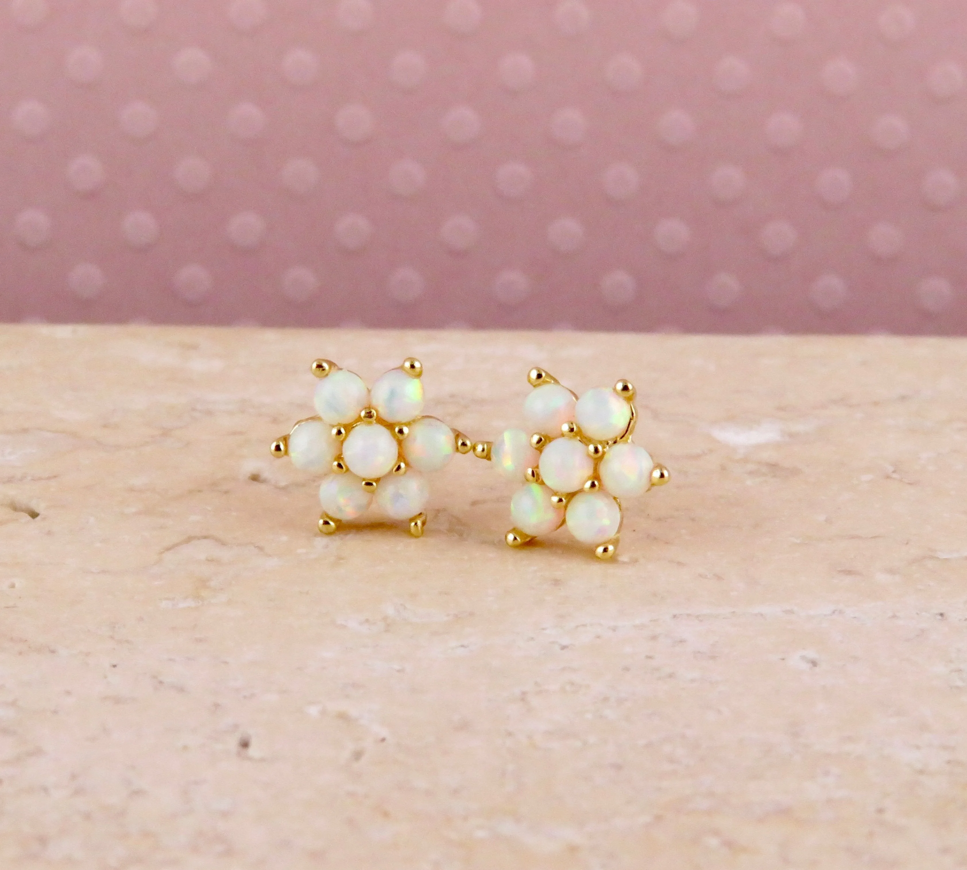White Opal Flower Post Earrings