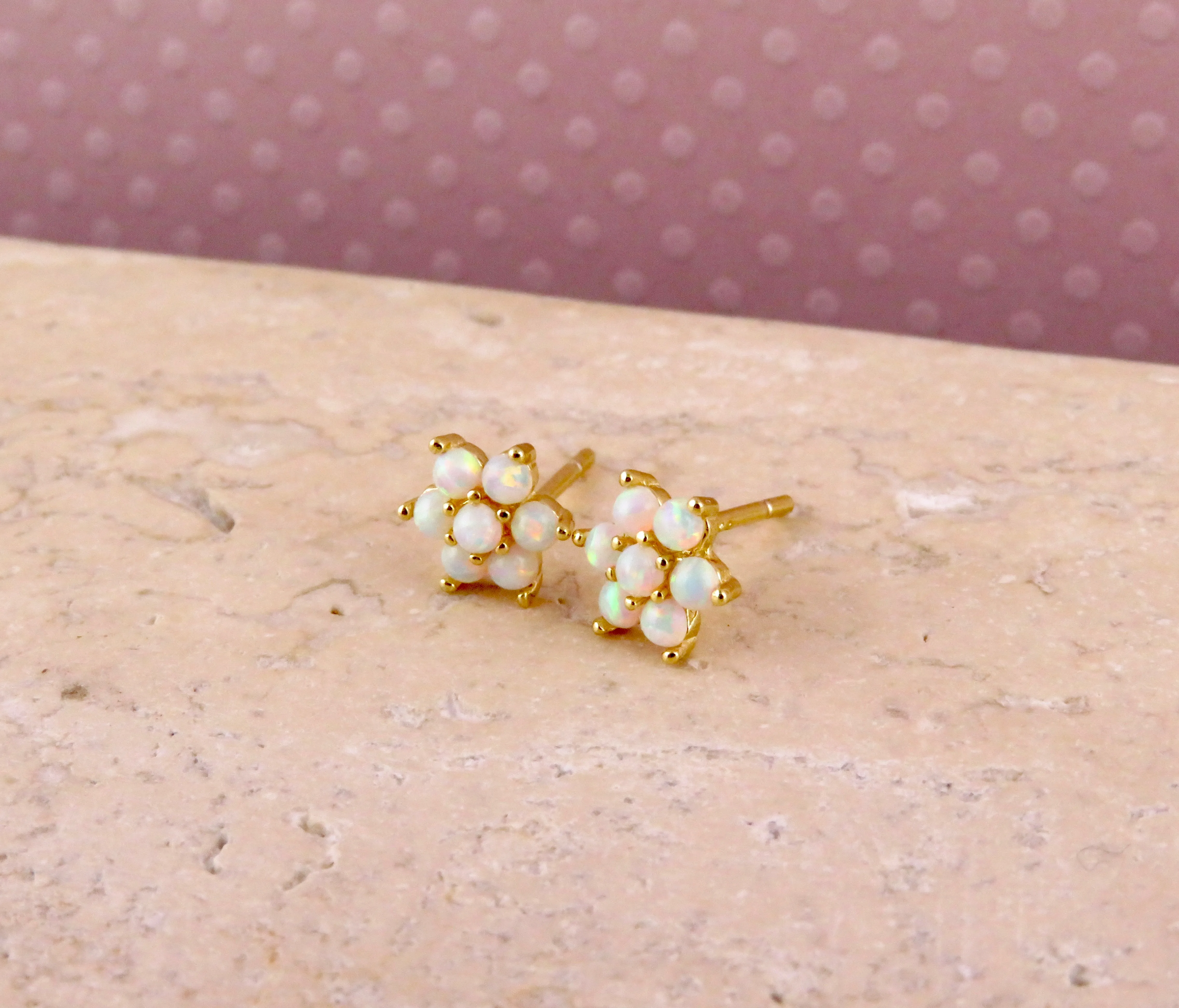 White Opal Flower Post Earrings