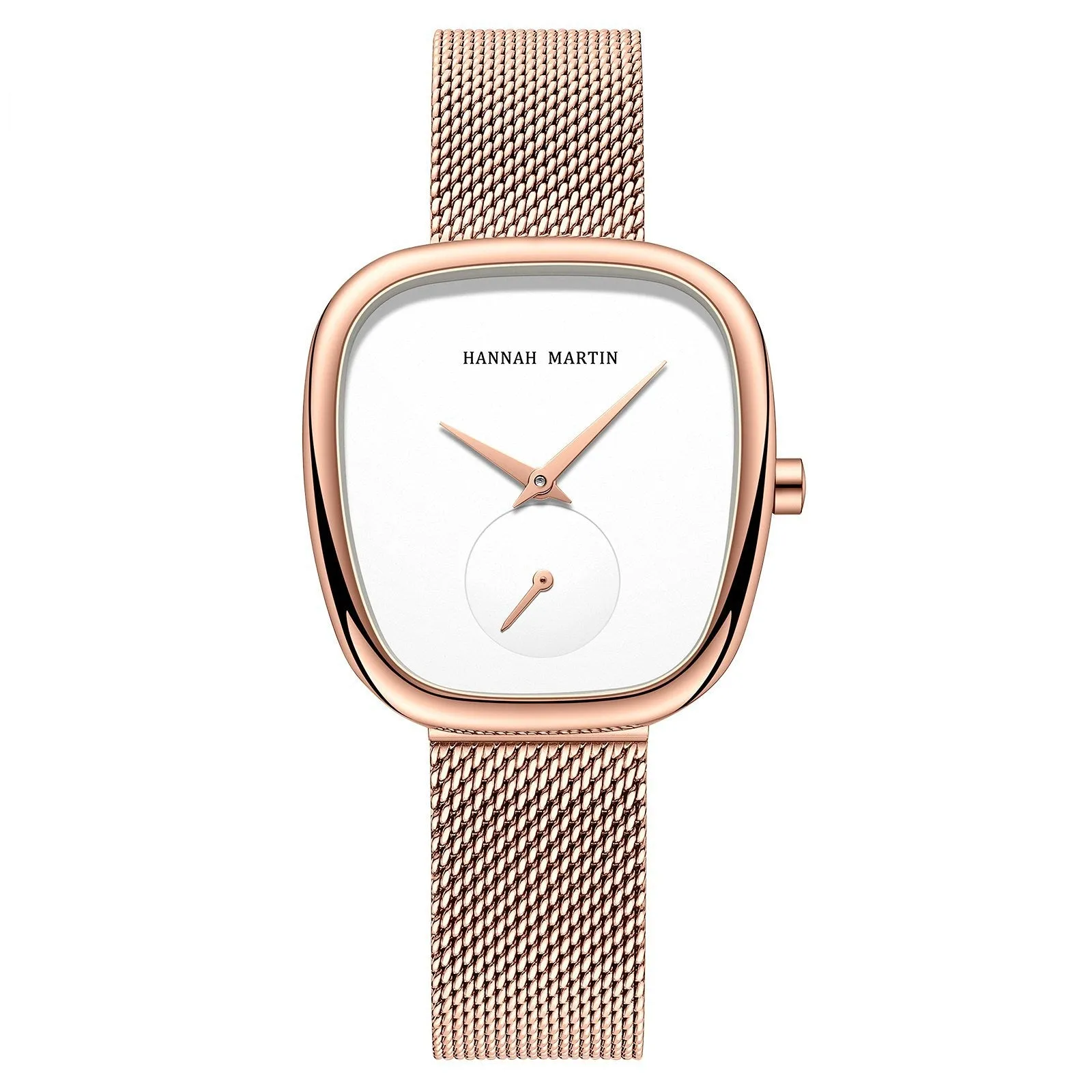 Women 'S Stainless Steel Milan Mesh Quartz Watch Creative Two-Pin Half Tonneau Design