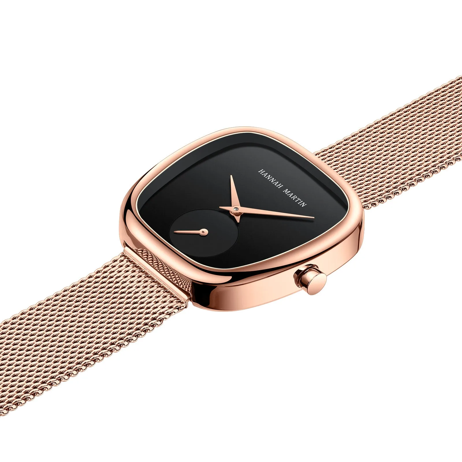 Women 'S Stainless Steel Milan Mesh Quartz Watch Creative Two-Pin Half Tonneau Design