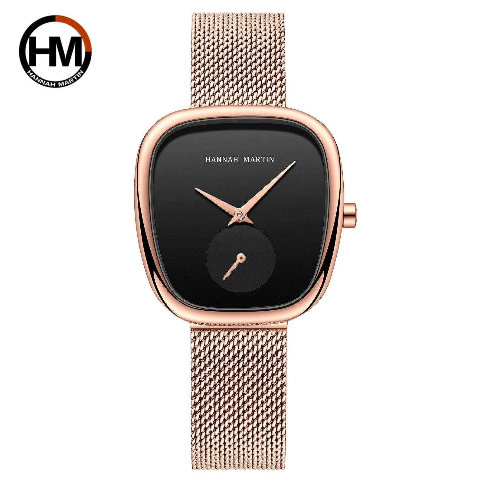 Women 'S Stainless Steel Milan Mesh Quartz Watch Creative Two-Pin Half Tonneau Design
