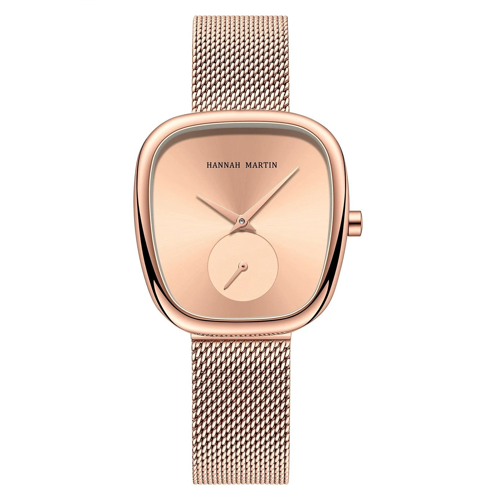 Women 'S Stainless Steel Milan Mesh Quartz Watch Creative Two-Pin Half Tonneau Design