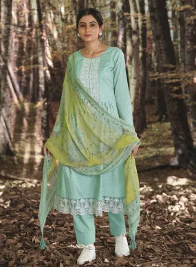 Women Unstitched Lawn Cotton Suit Material with Chiffon Dupatta