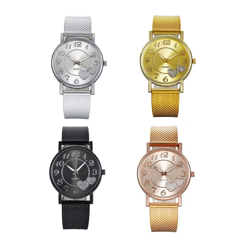 Women's Casual Fashion Mesh Strap Heart-Shaped Sales Peach Heart Women's Watch