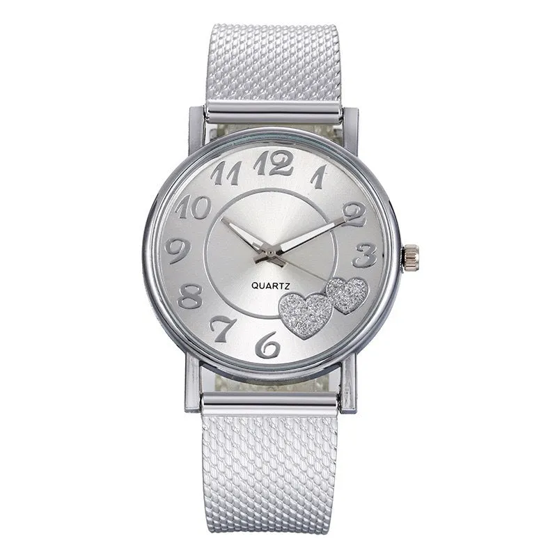 Women's Casual Fashion Mesh Strap Heart-Shaped Sales Peach Heart Women's Watch