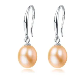 Women's Freshwater Pearl Drop Earrings 8-9mm Pink Colour