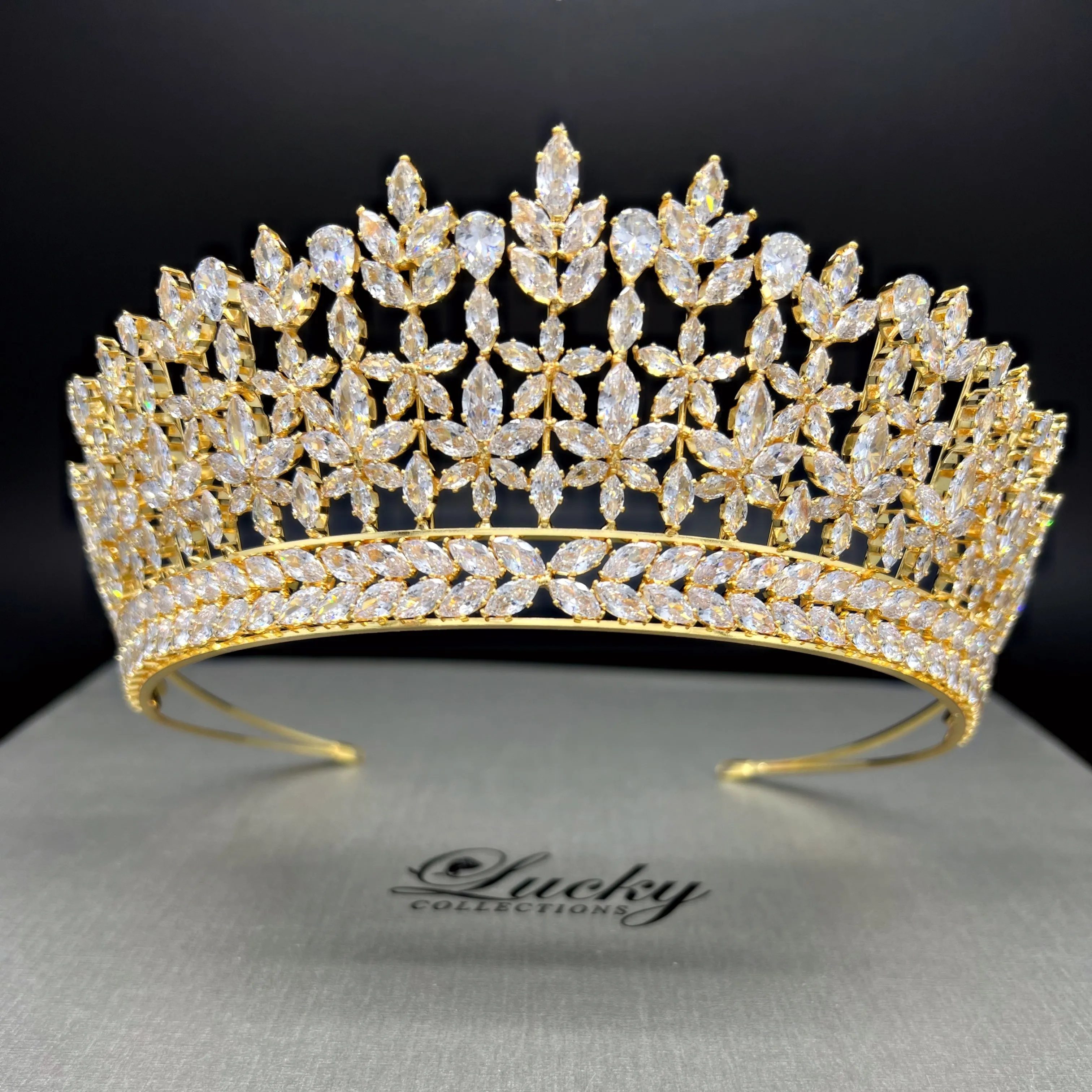 Zirconia Bridal and Quinceanera Tiara, Royal Flower Cubic CZ