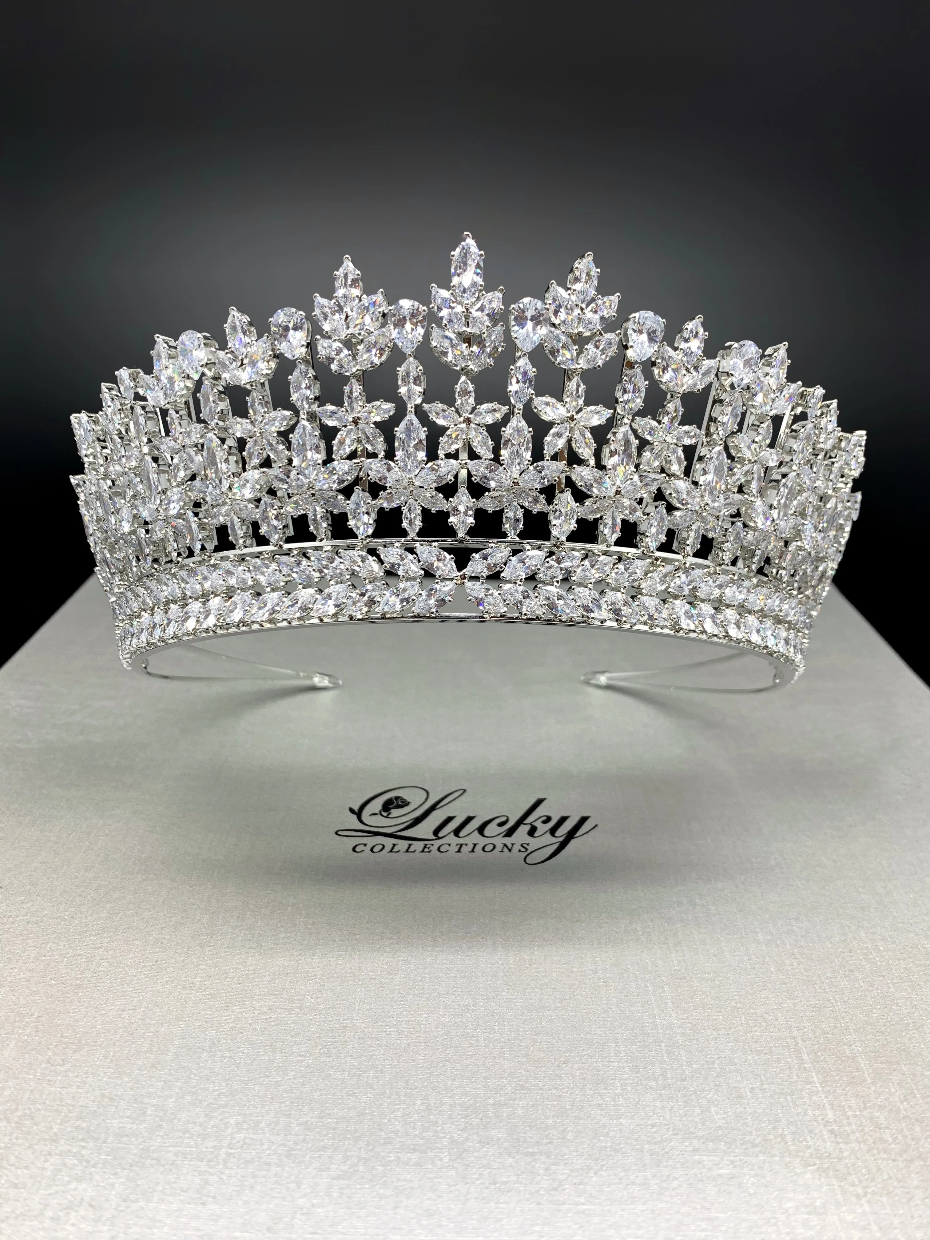 Zirconia Bridal and Quinceanera Tiara, Royal Flower Cubic CZ